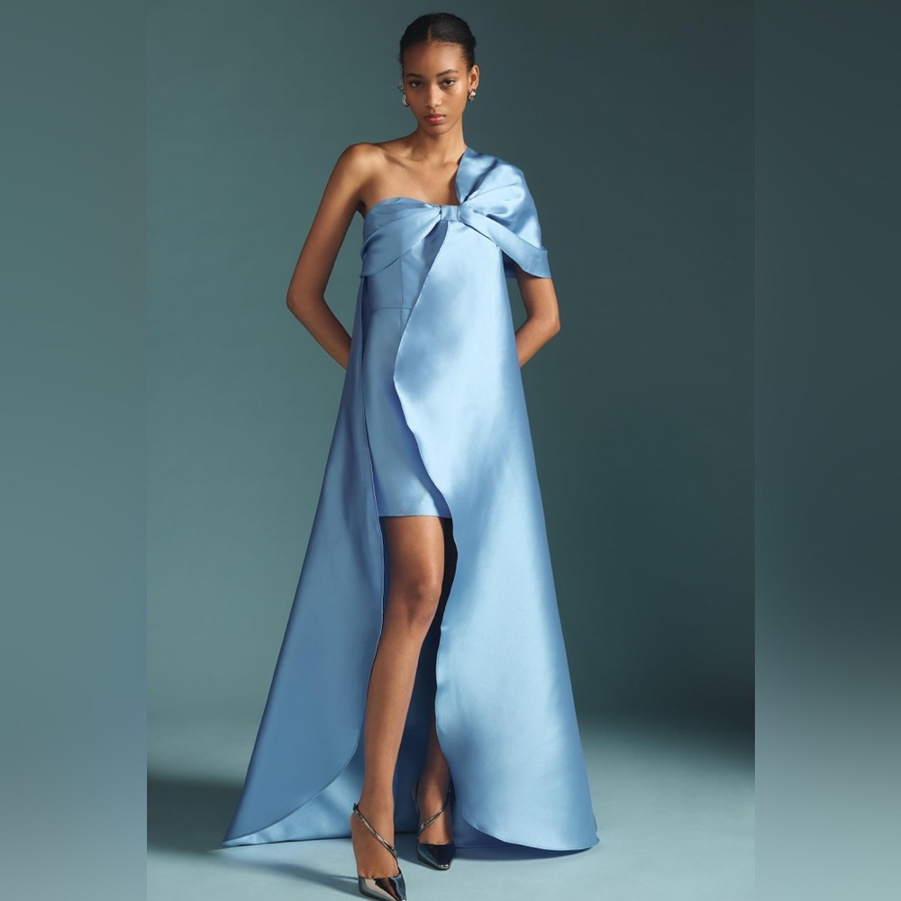 HUTCH ONE-SHOULDER BOW TRAIN DRESS